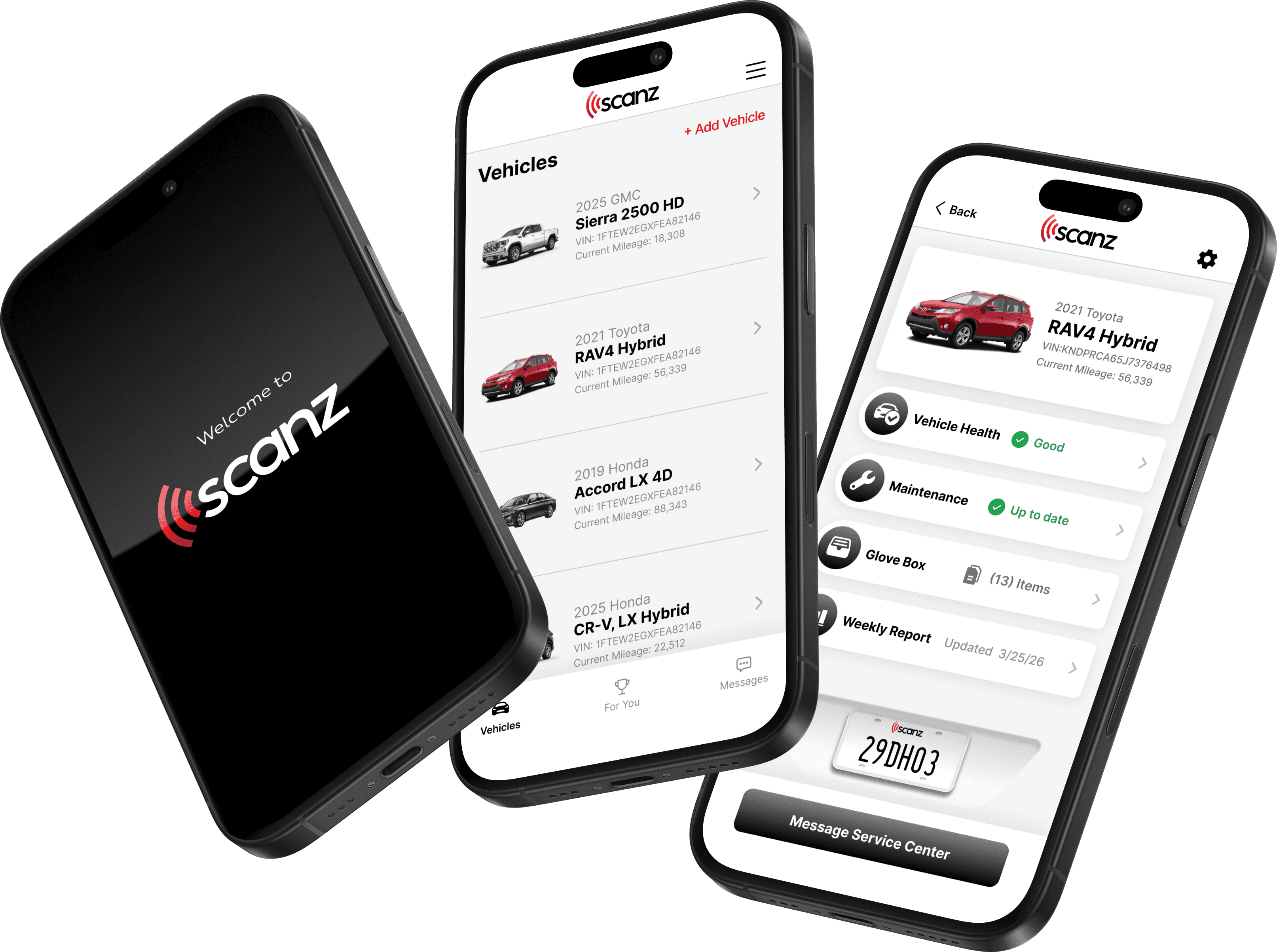 Scanz consumer app on three phones
