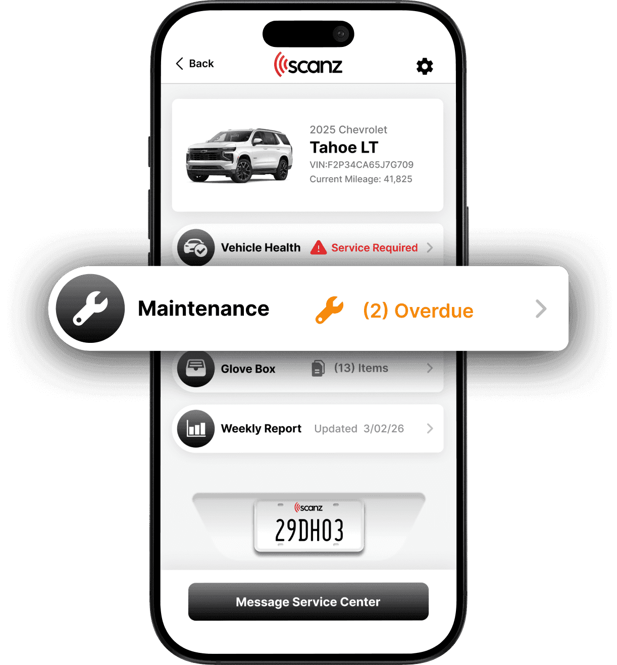 Phone showing overdue maintenance alert