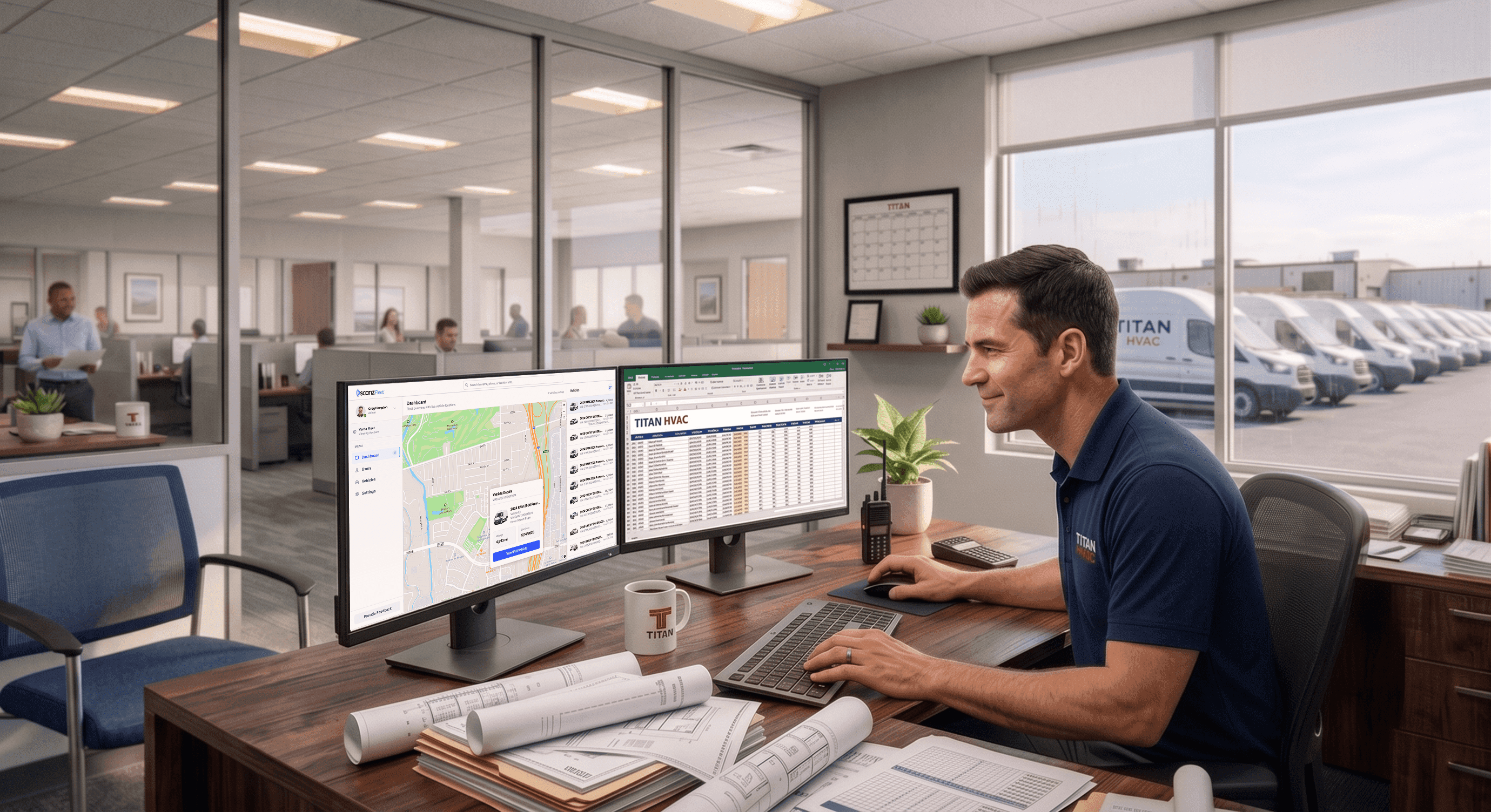 Fleet manager using the ScanzFleet portal in an office