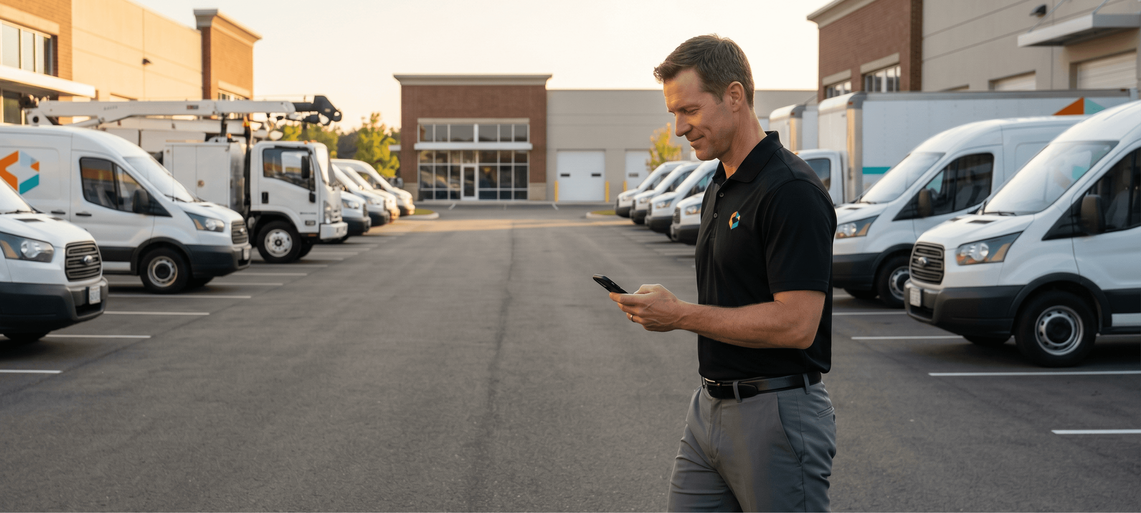 Fleet manager checking the Scanz Fleet app in a vehicle lot