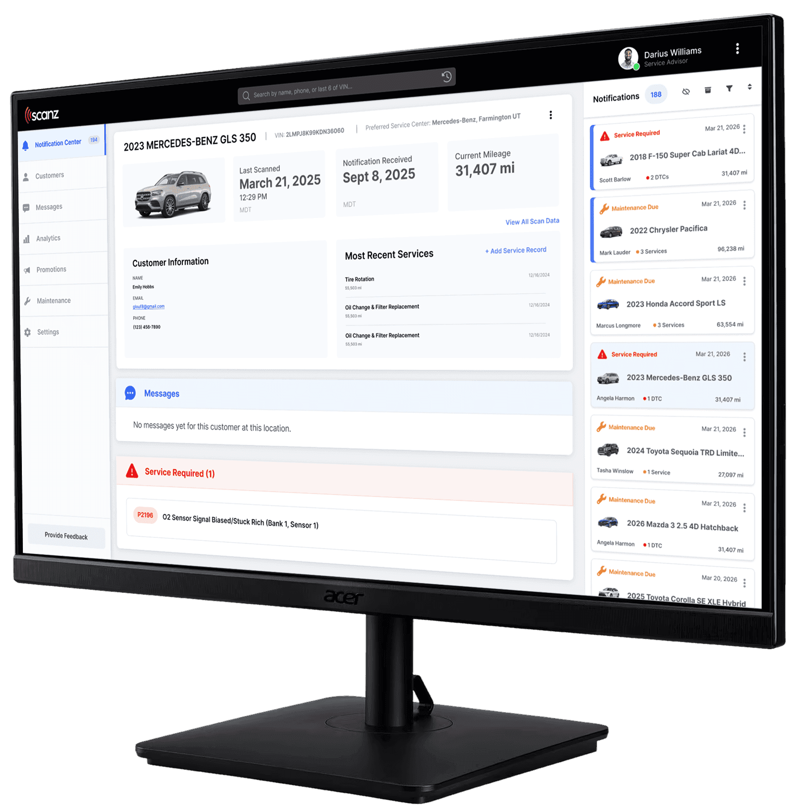 Scanz dealer portal on a monitor