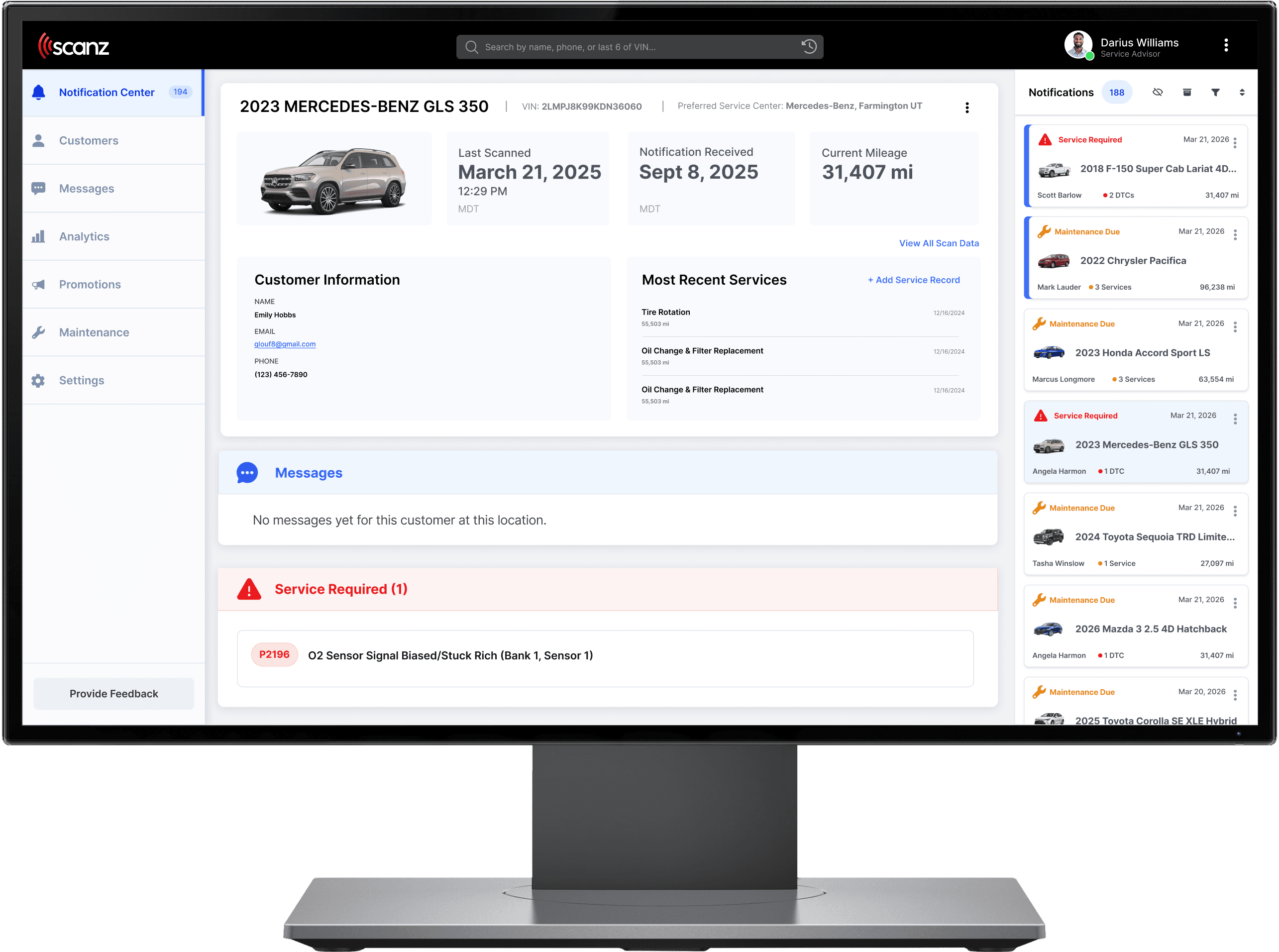 Scanz dealer portal on a monitor